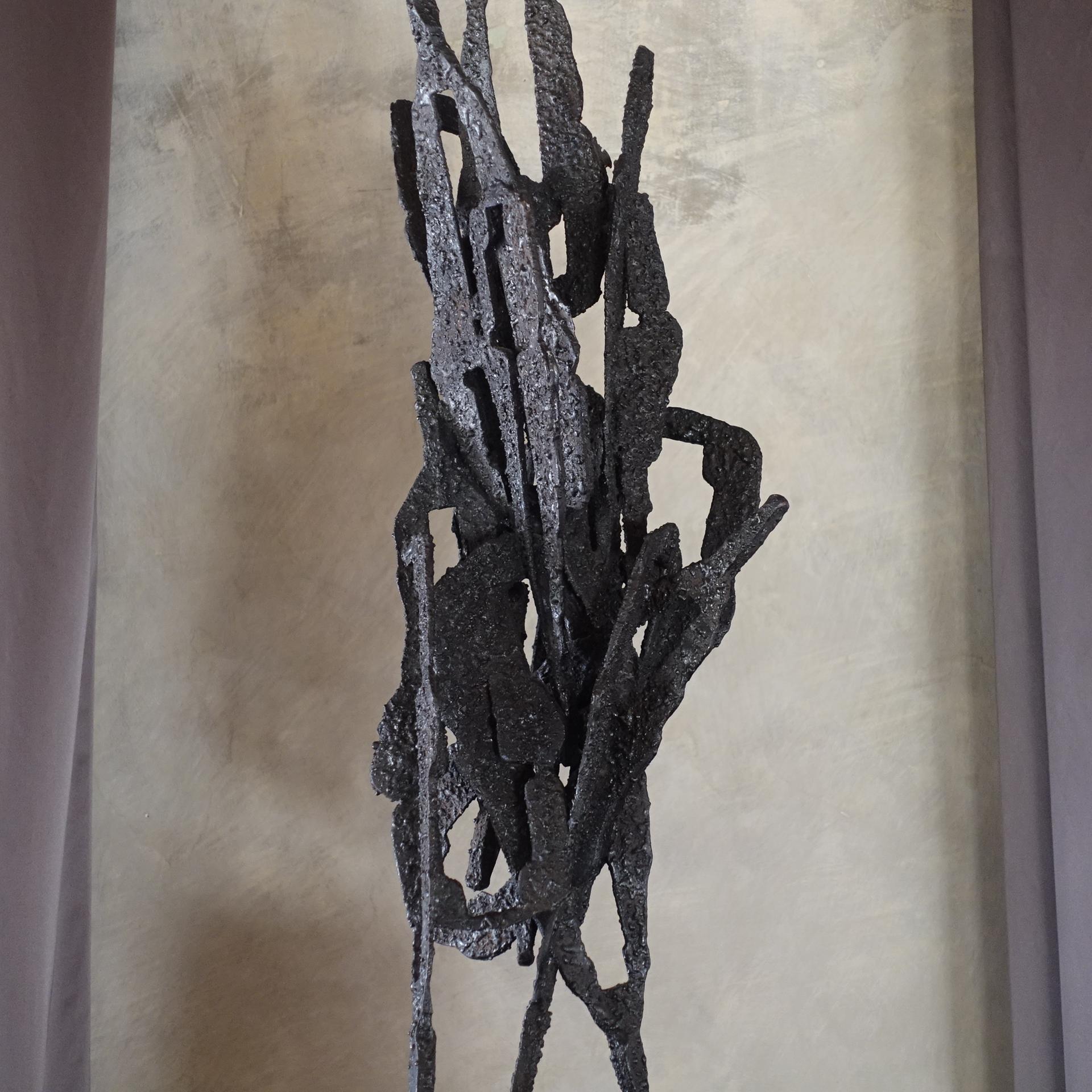 Late 20th Century Raw Steel Abstract Sculpture by Antonio Murri, Wood Base, Italy, circa 1970s