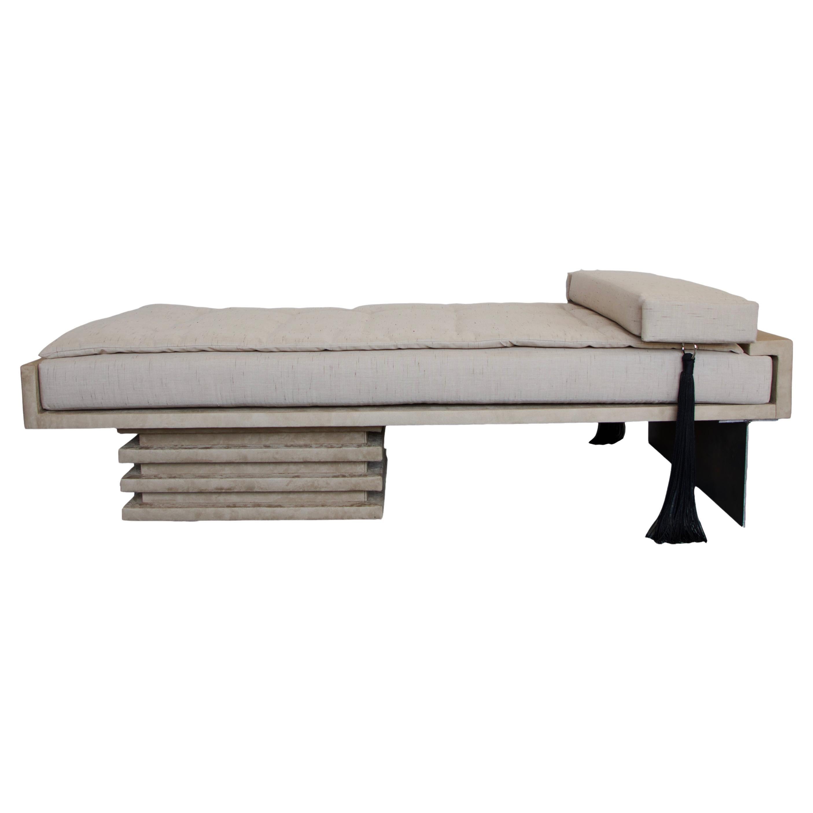 Raw Steel and Upholstered Oak, Contemporary, Bacchanal Daybed For Sale