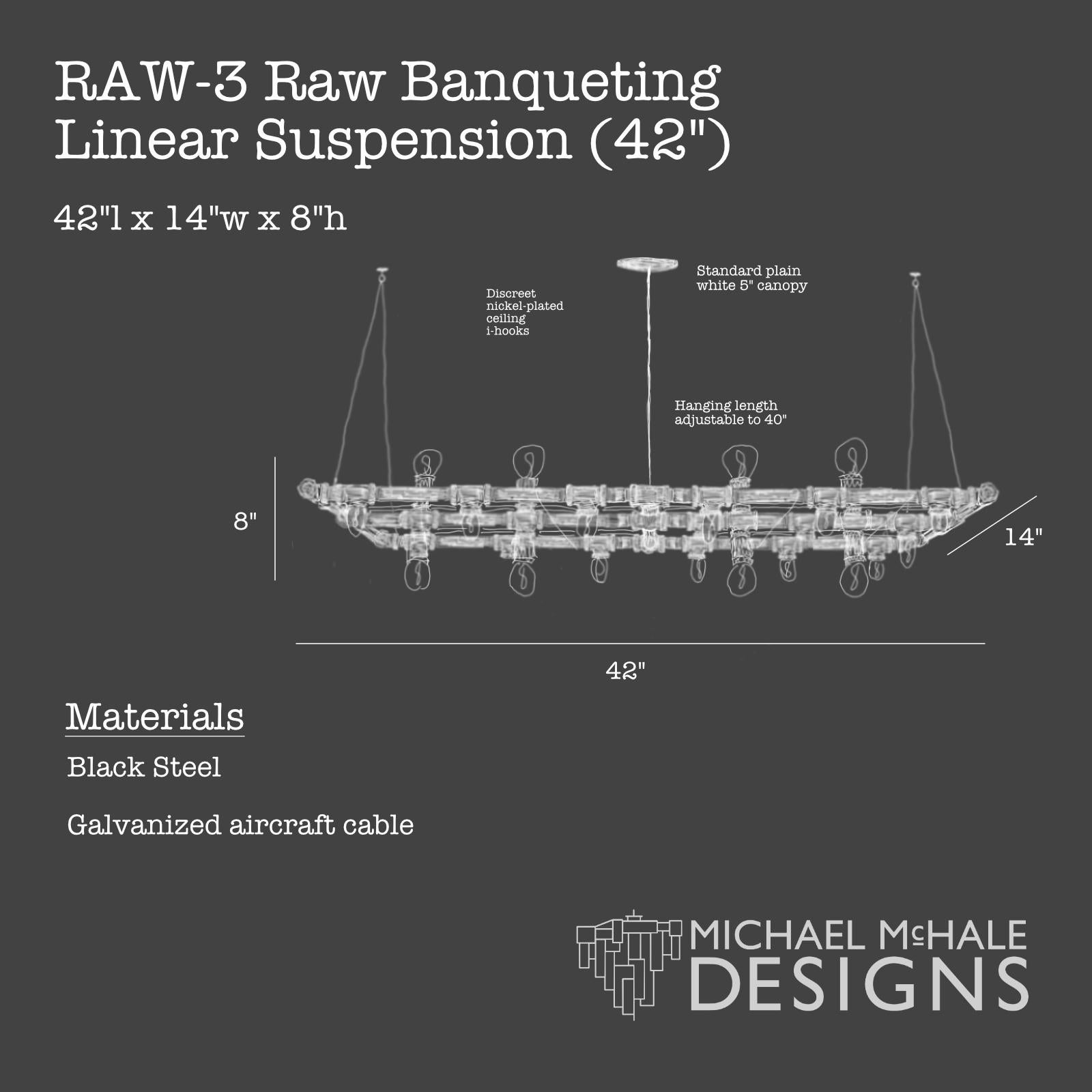 Hand-Crafted Raw Steel Banqueting Long Linear Suspension For Sale
