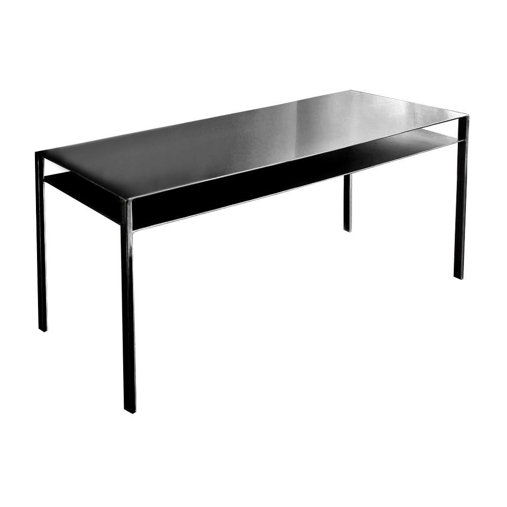 Raw Steel Desk in Handcrafted Colorless Varnished Steel