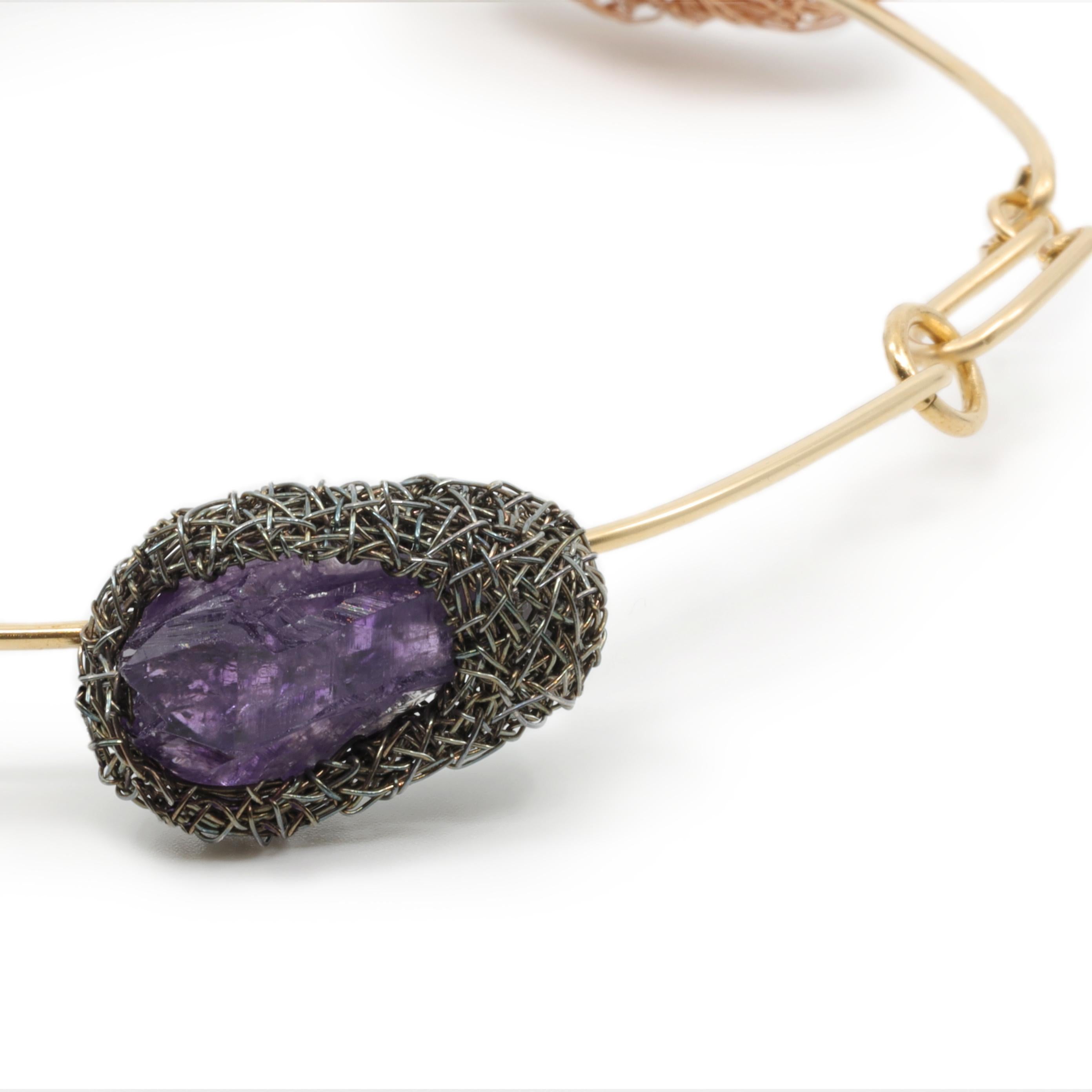Raw Stone One-off 14 Kt Gold F & Blackened Silver Necklace by the Artist  4