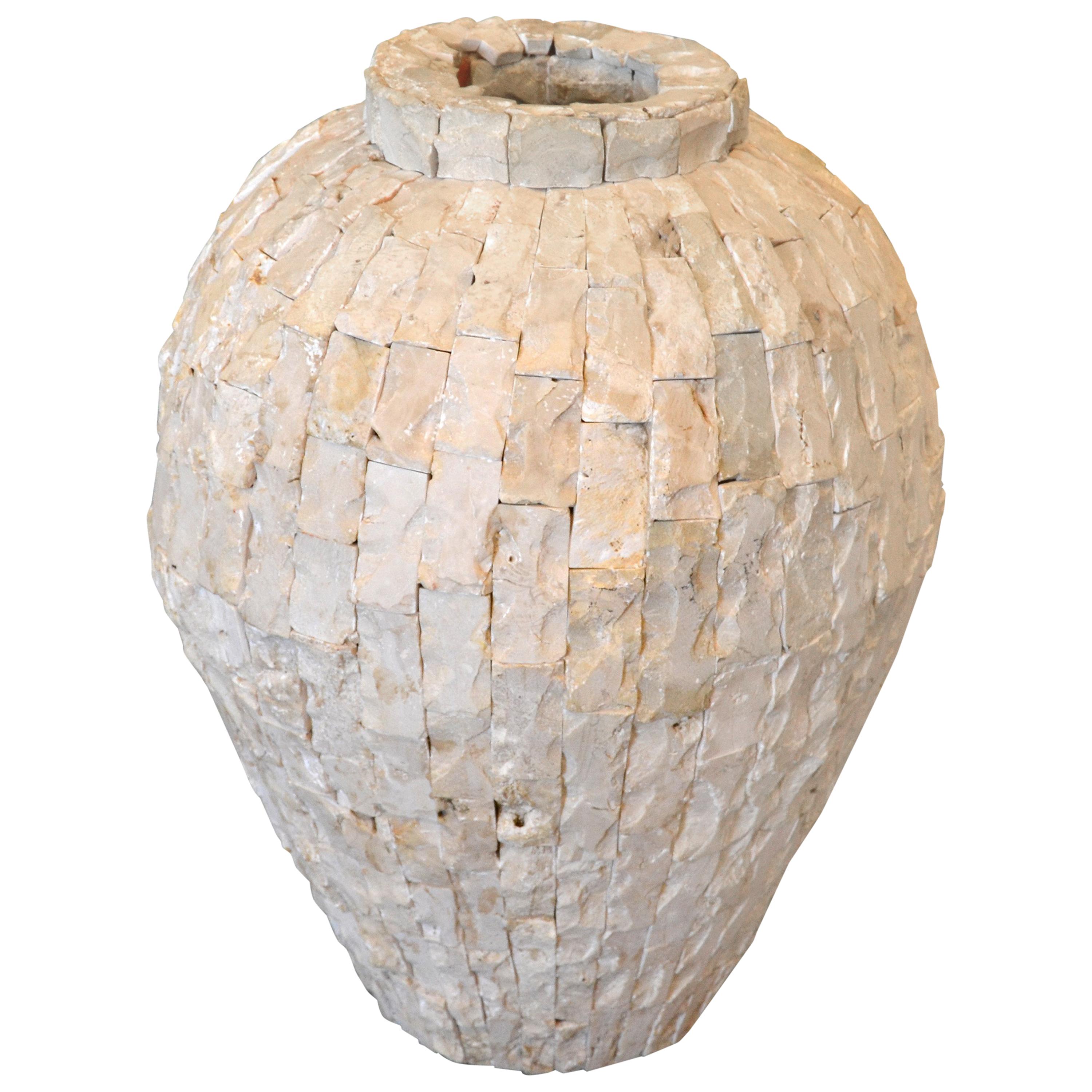 Raw Tessellated Fossil Stone Floor Vase