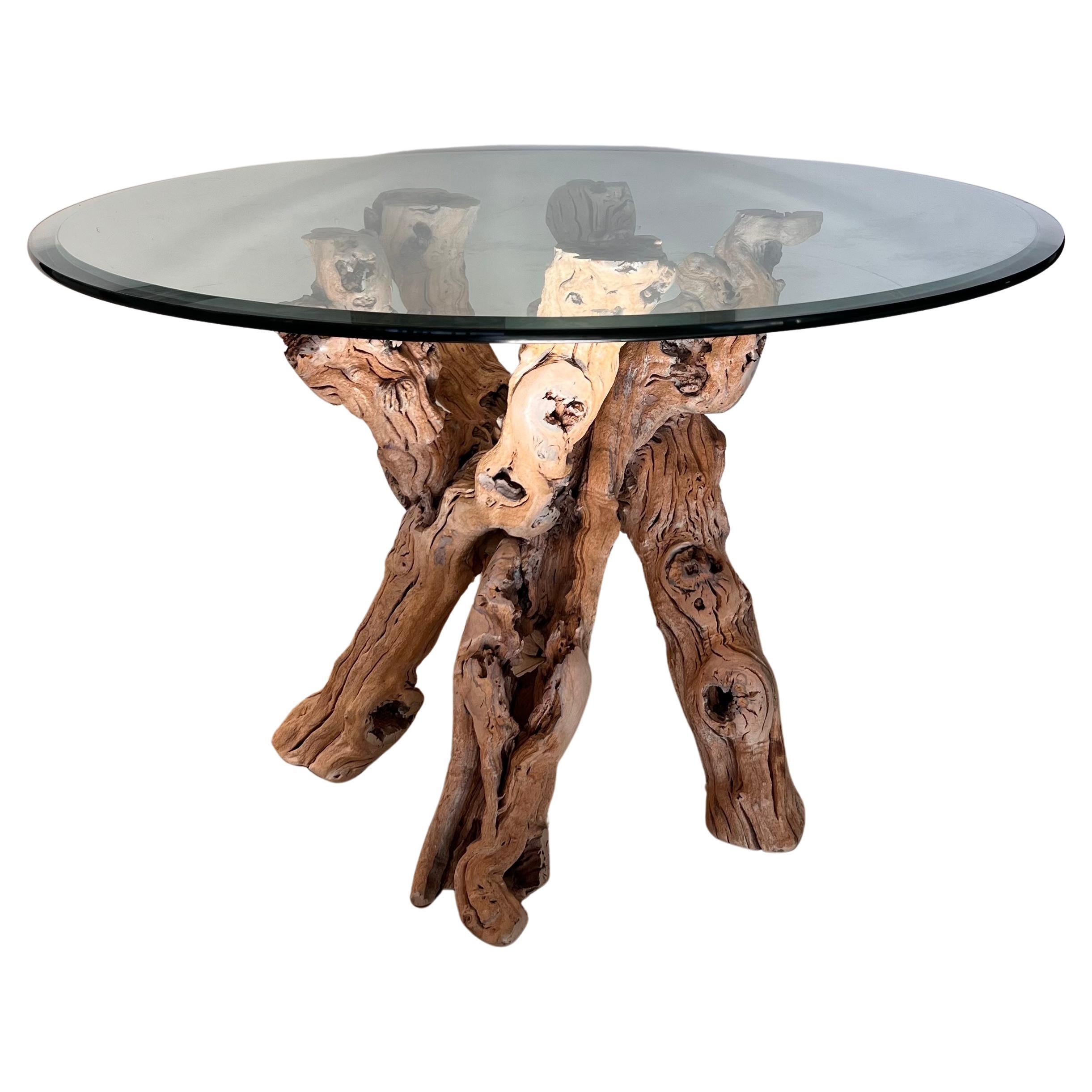 Raw Tree Root Dining Table with Glass Top, circa 1970