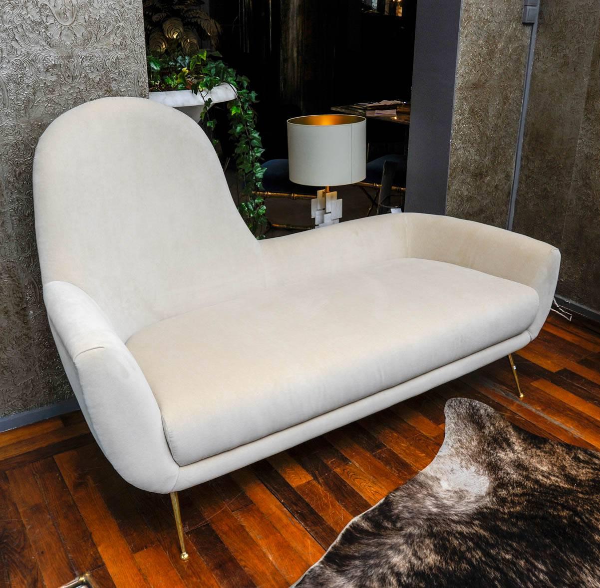 Mid-Century Modern Raw Velvet Sofa