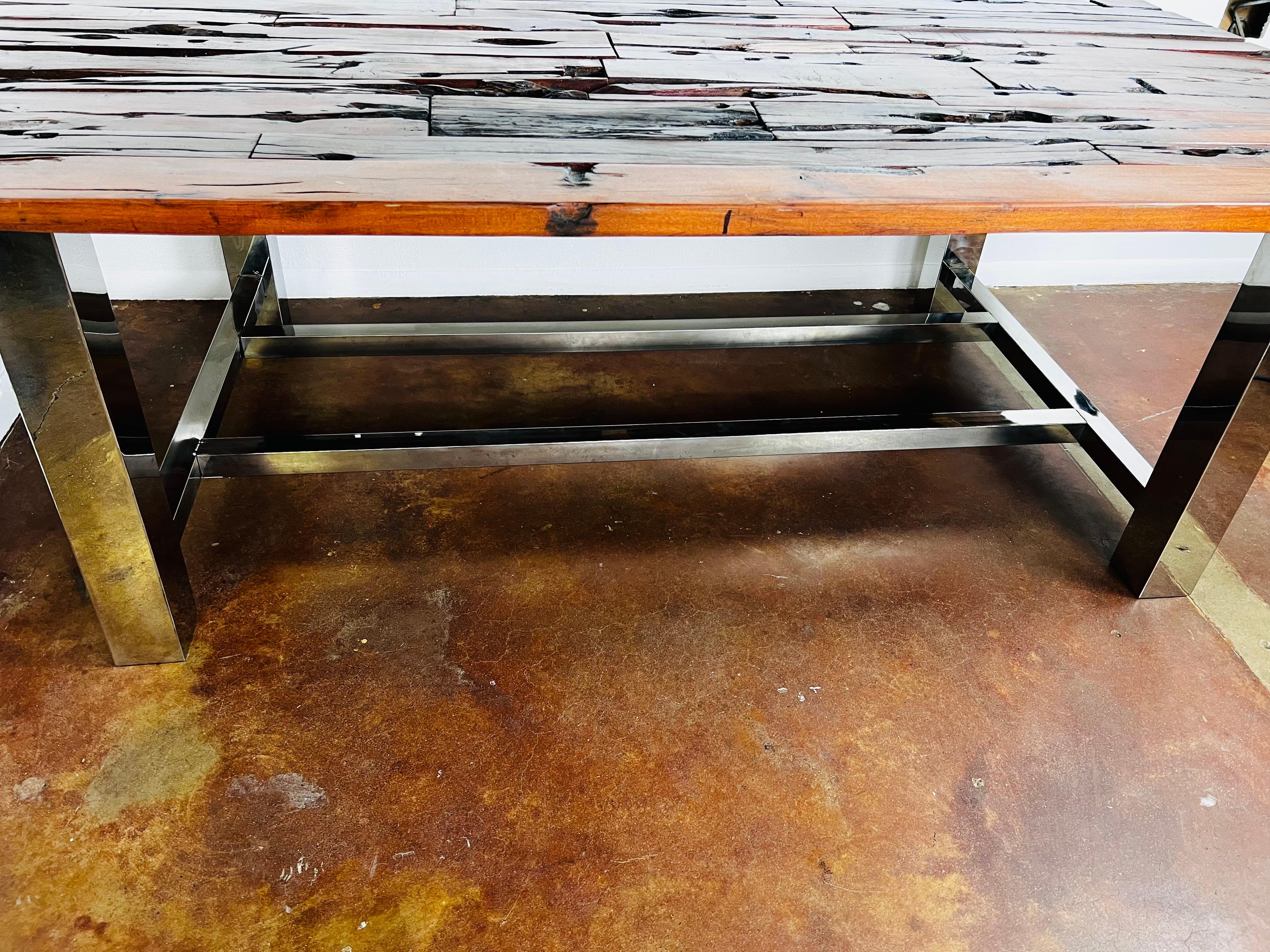 Raw Wood & Chrome Dining Table For Sale 4