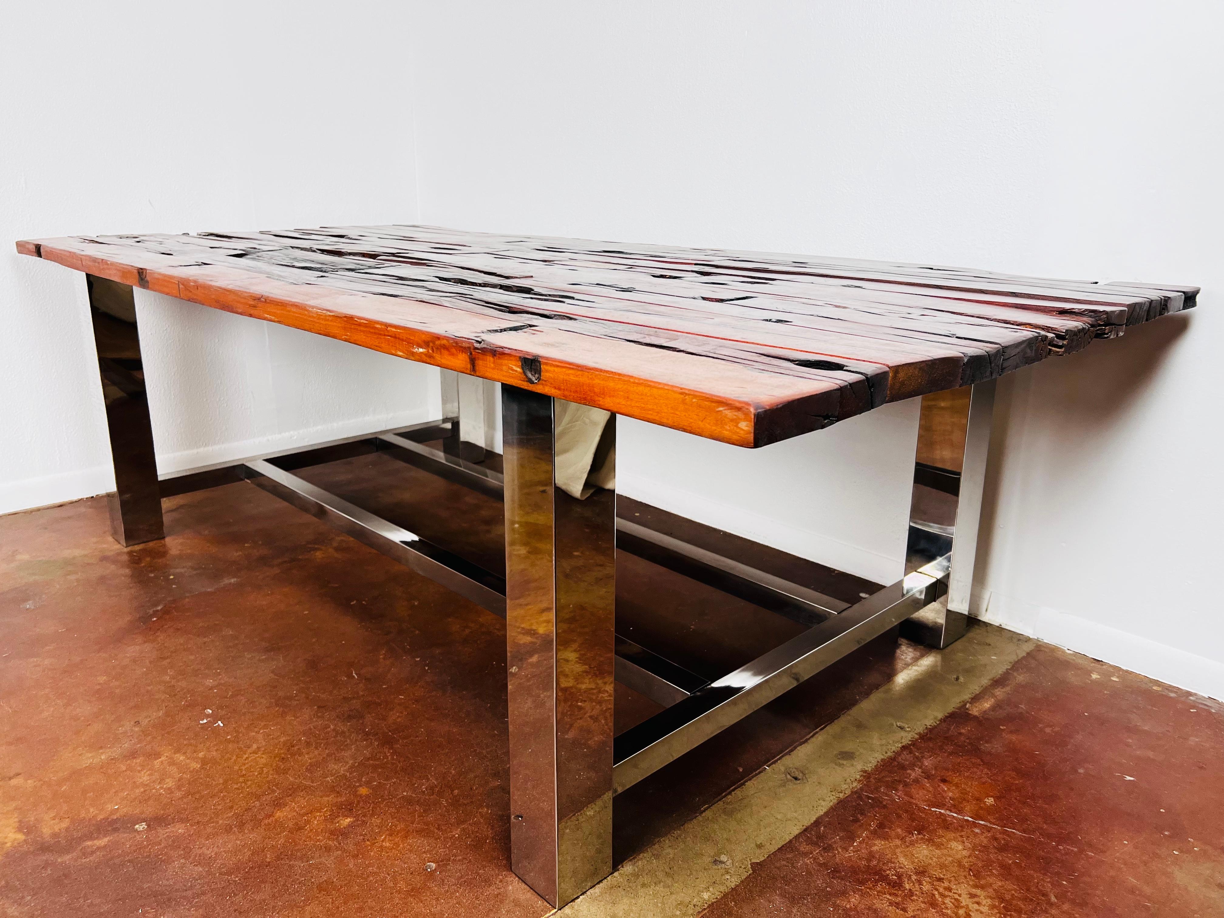 Raw Wood & Chrome Dining Table For Sale 5