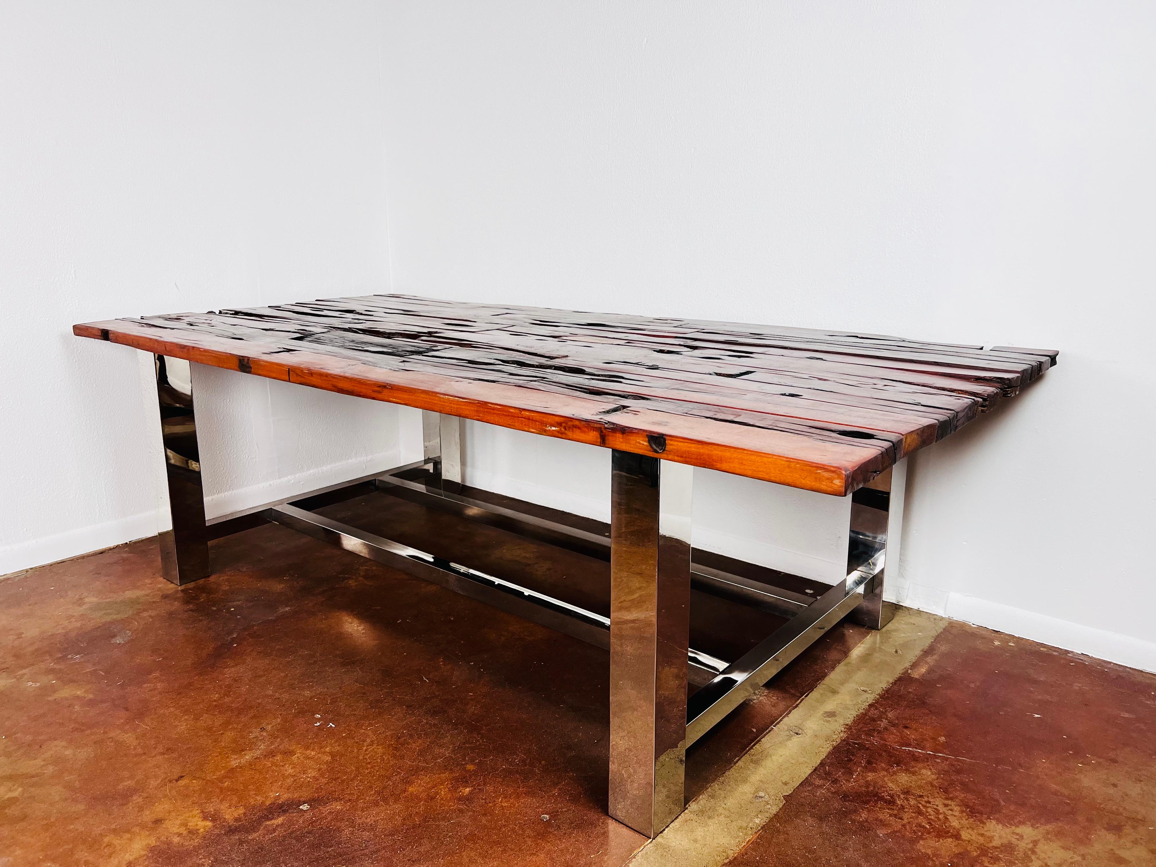 Raw Wood & Chrome Dining Table For Sale 6
