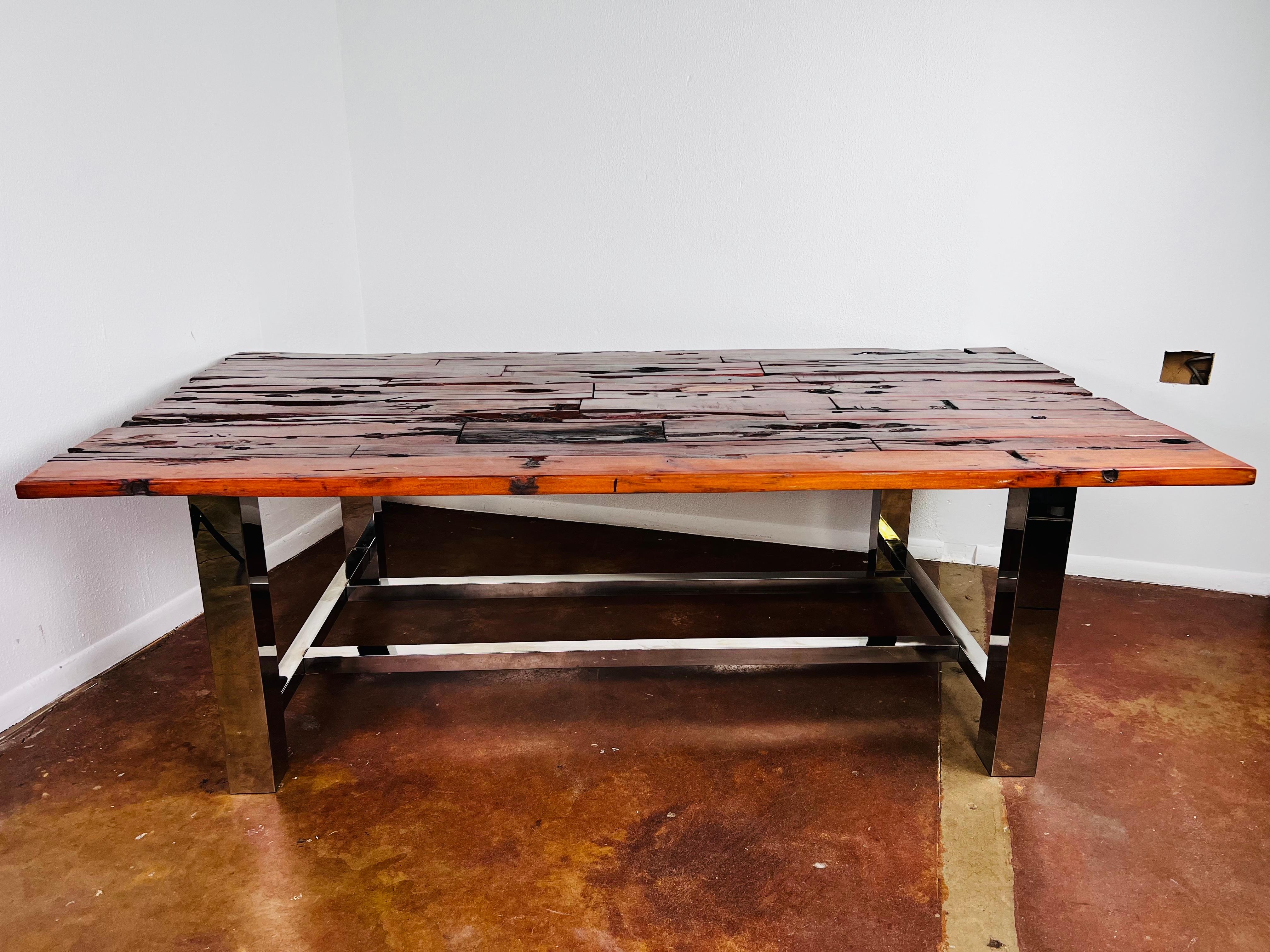 Raw Wood & Chrome Dining Table For Sale 9