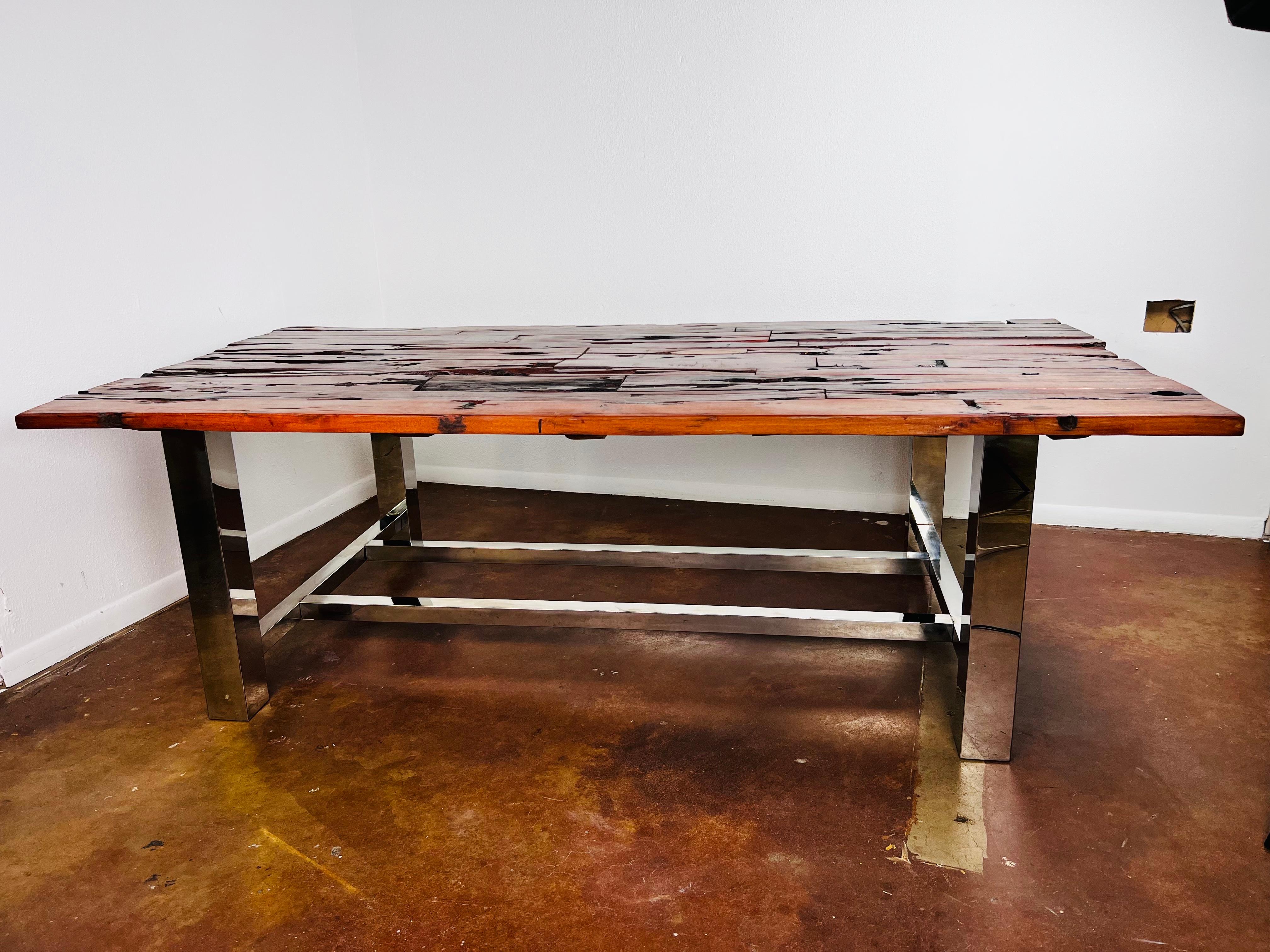 Raw Wood & Chrome Dining Table For Sale 1