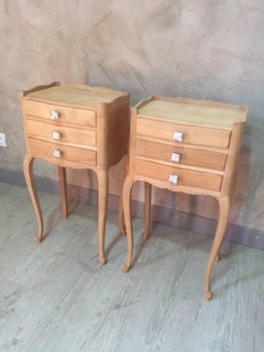 Raw Wood Louis XV Style Bedside, Pair