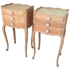 Raw Wood Louis XV Style Bedside, Pair