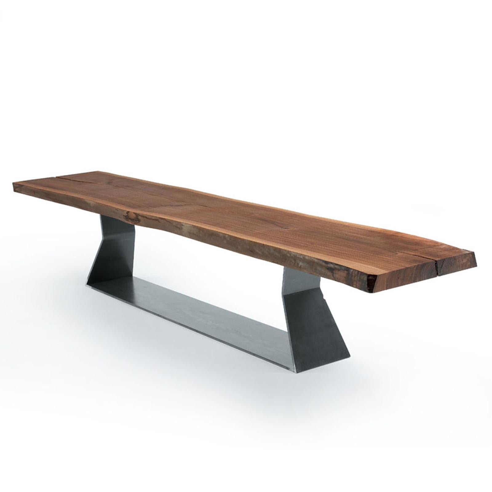 Italian Raw Wood Slat Bench in Solid Walnut Wood For Sale