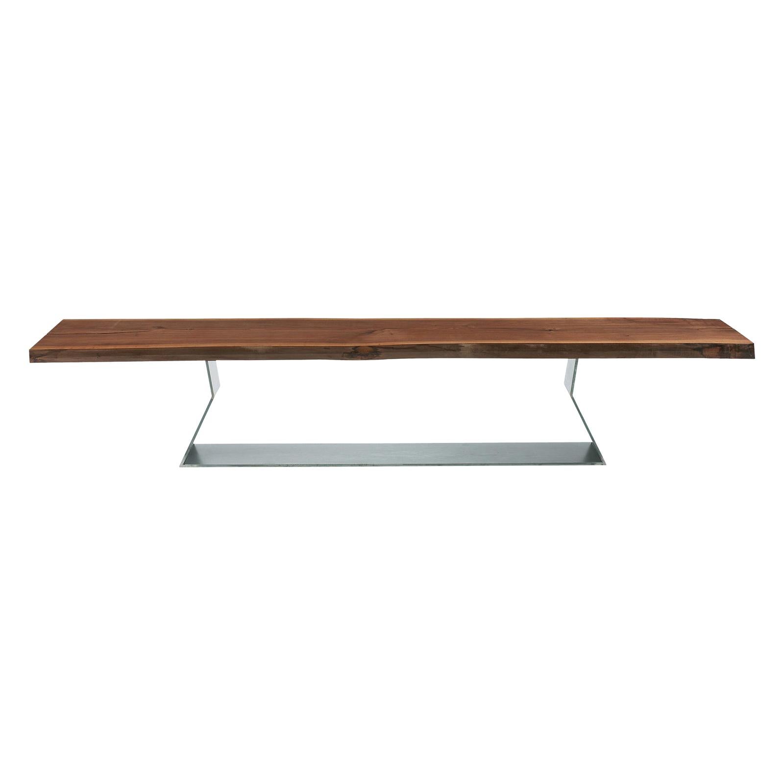 Raw Wood Slat Bench in Solid Walnut Wood For Sale