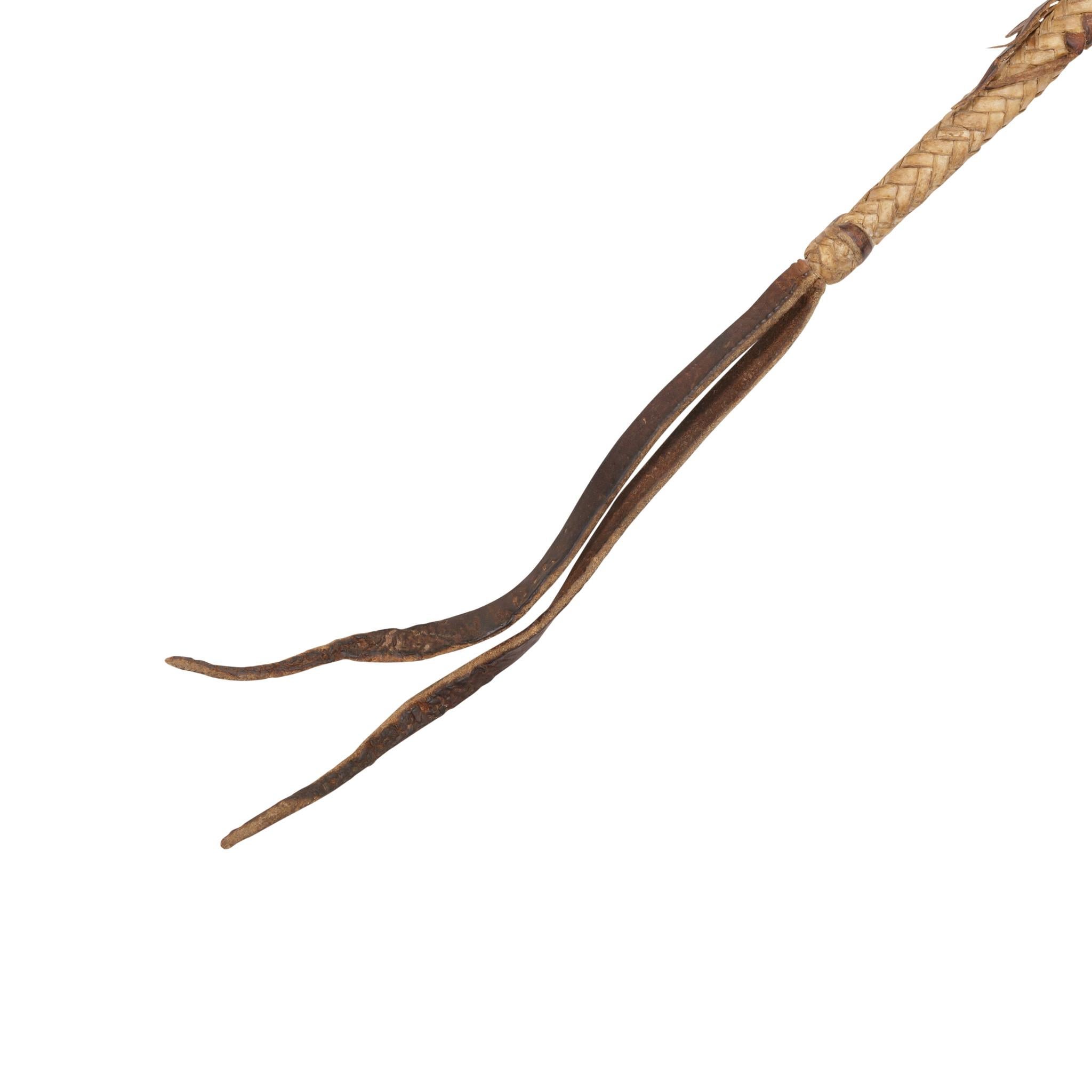 Rawhide braided quirt with lead filled handle.

Period: Last quarter of the 19th century

Origin: Montana

Size: 14