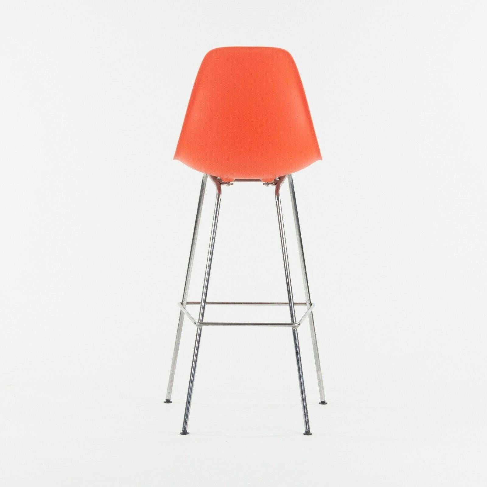 Modern Ray and Charles Eames Herman Miller Molded Shell Bar Stool Chair Red/Orange