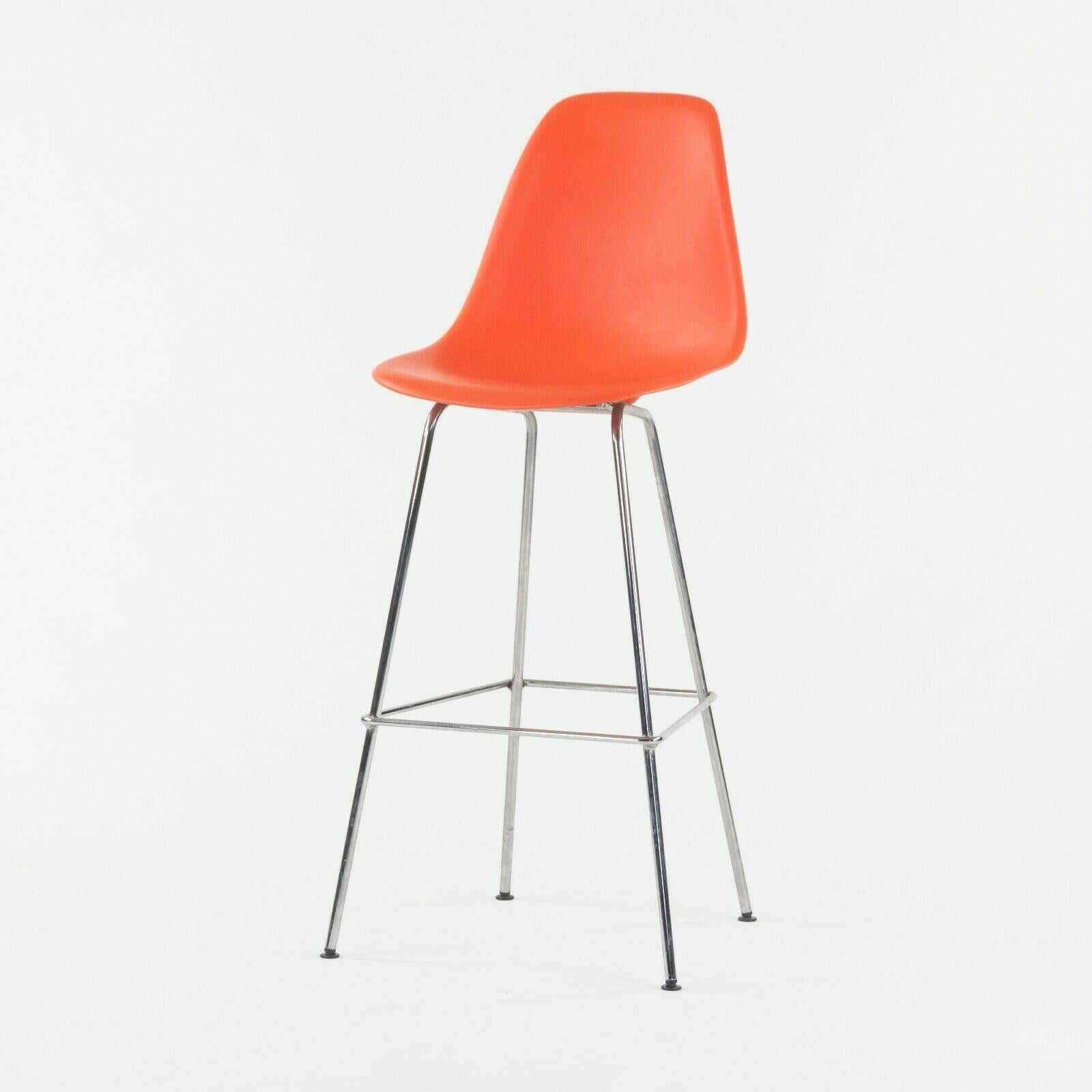 Contemporary Ray and Charles Eames Herman Miller Molded Shell Bar Stool Chair Red/Orange