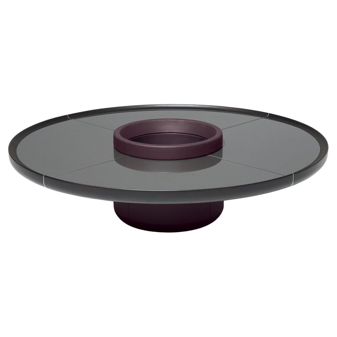 Ray Ash Wood With Leather Base and Glass inserts Coffee Table For Sale