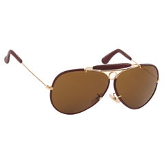 RAY BAN Bausch & Lomb c.1970's Gold Burgundy Leder Aviator Shooter Sonnenbrillen
