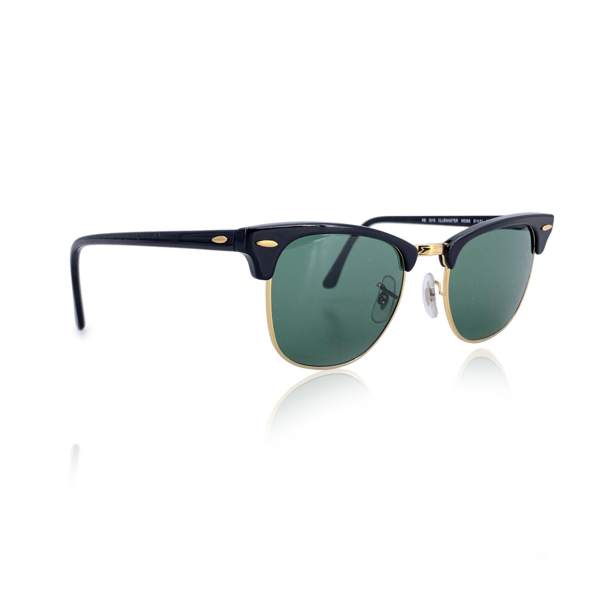 Ray-Ban Black Clubmaster Unisex Sunglasses RB 3016 51/21 140mm In Excellent Condition For Sale In Rome, Rome