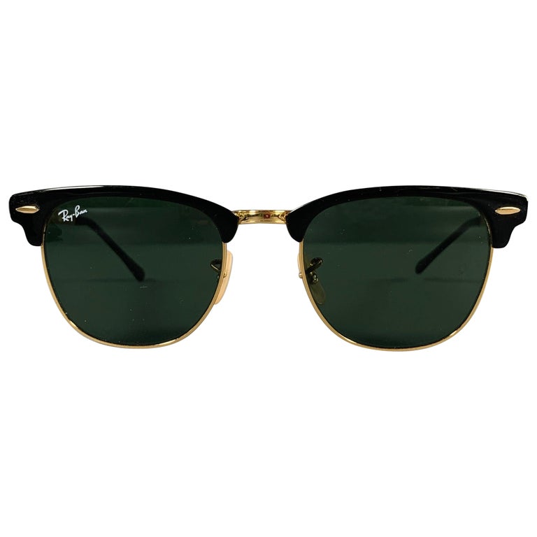 RAY-BAN Black Gold -Clubmaster Classic- Sunglasses For Sale at 1stDibs
