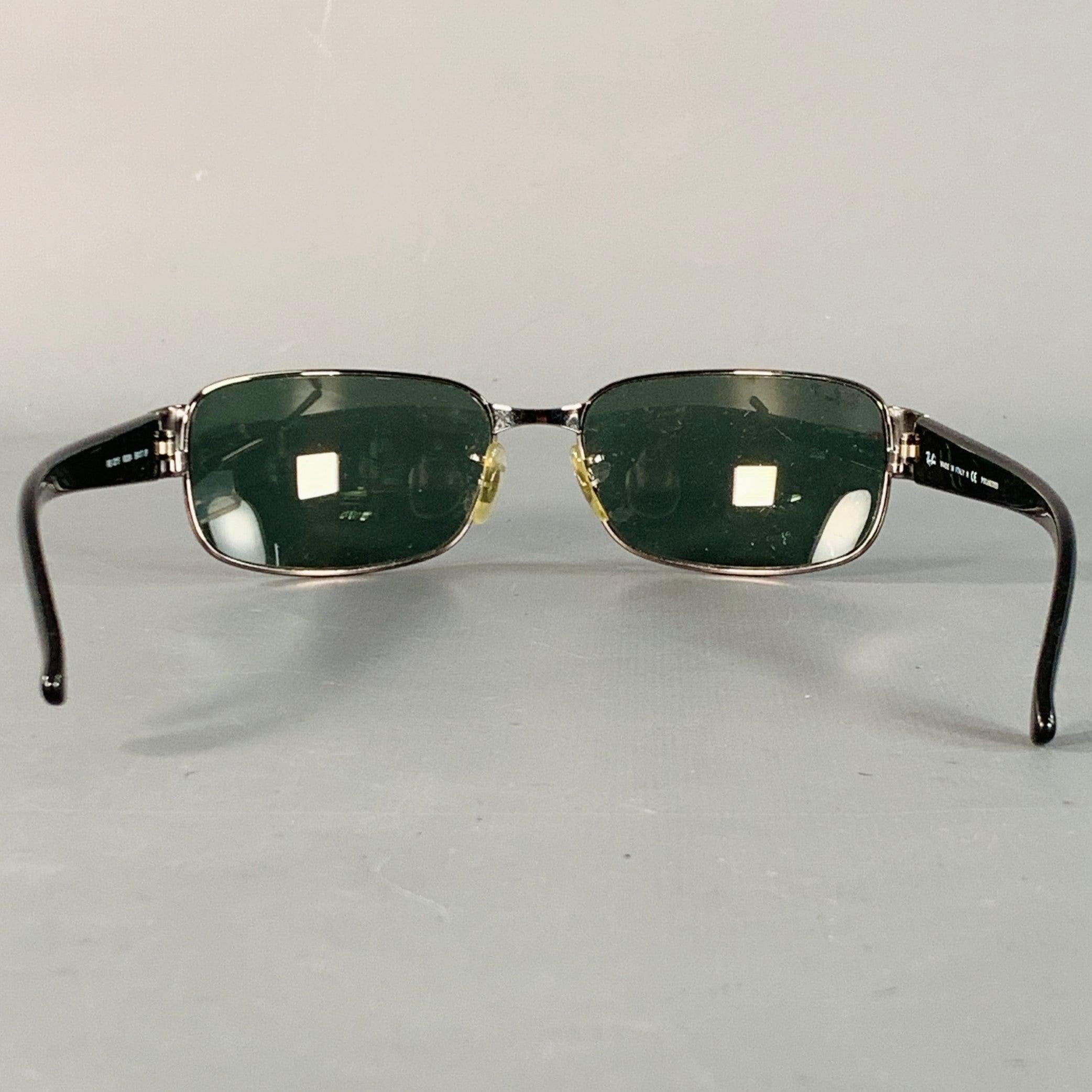 Nero RAY-BAN Silver Black Metal Rectangular Polarized Sunglasses in vendita