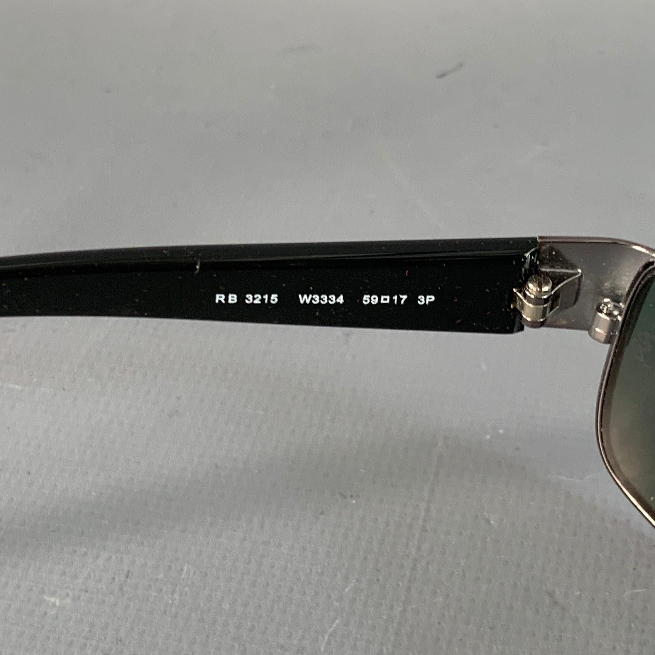 Uomo RAY-BAN Silver Black Metal Rectangular Polarized Sunglasses in vendita