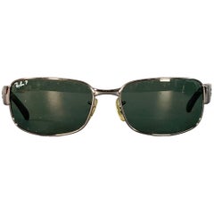 RAY-BAN Silver Black Metal Rectangular Polarized Sunglasses