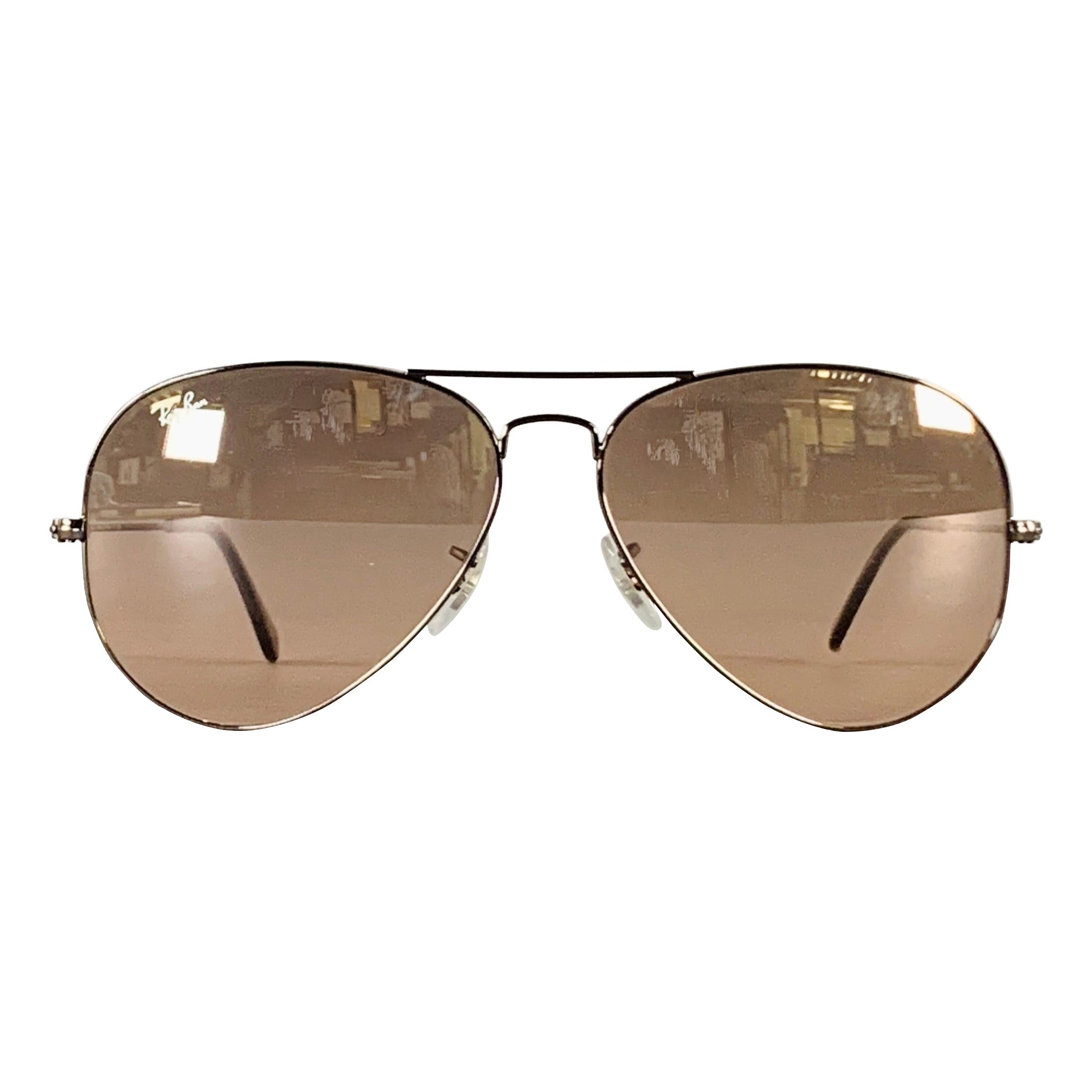 RAY-BAN Silver Taupe Metal Aviator Sunglasses For Sale