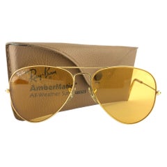 Ray Ban Retro Aviator Gold Ambermatic 58Mm B / L Sunglasses, 1970s 