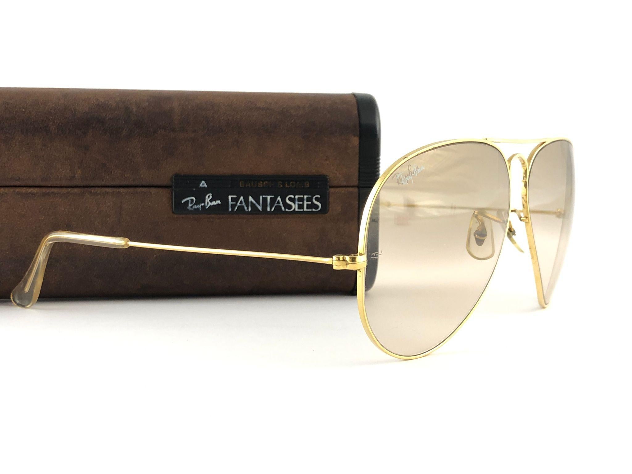 Black Ray Ban Vintage Aviator Gold Fantasees 62Mm B / L Sunglasses, 1970s