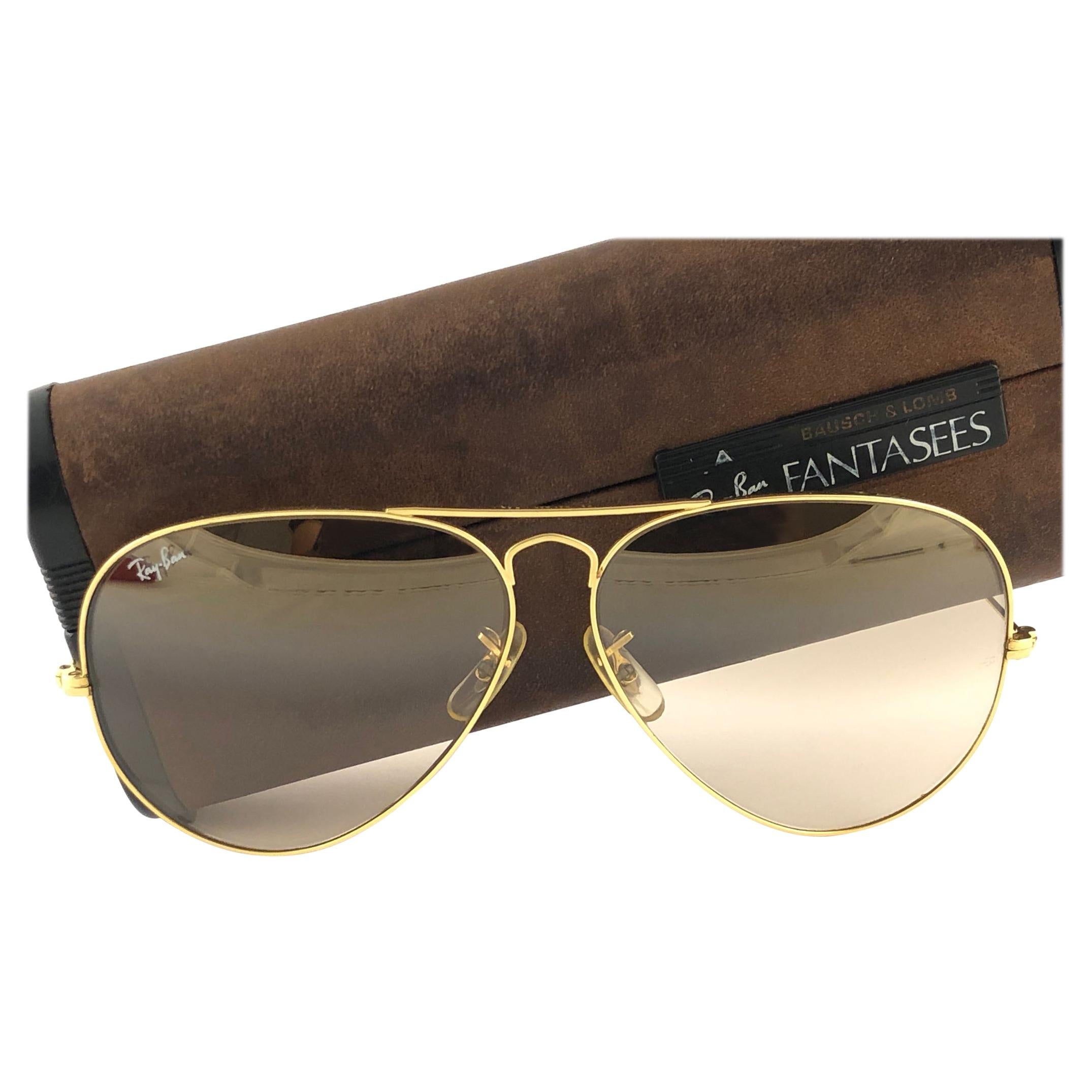 Ray Ban Vintage Aviator Gold Ambermatic 58Mm B L Sunglasses 1970s At 