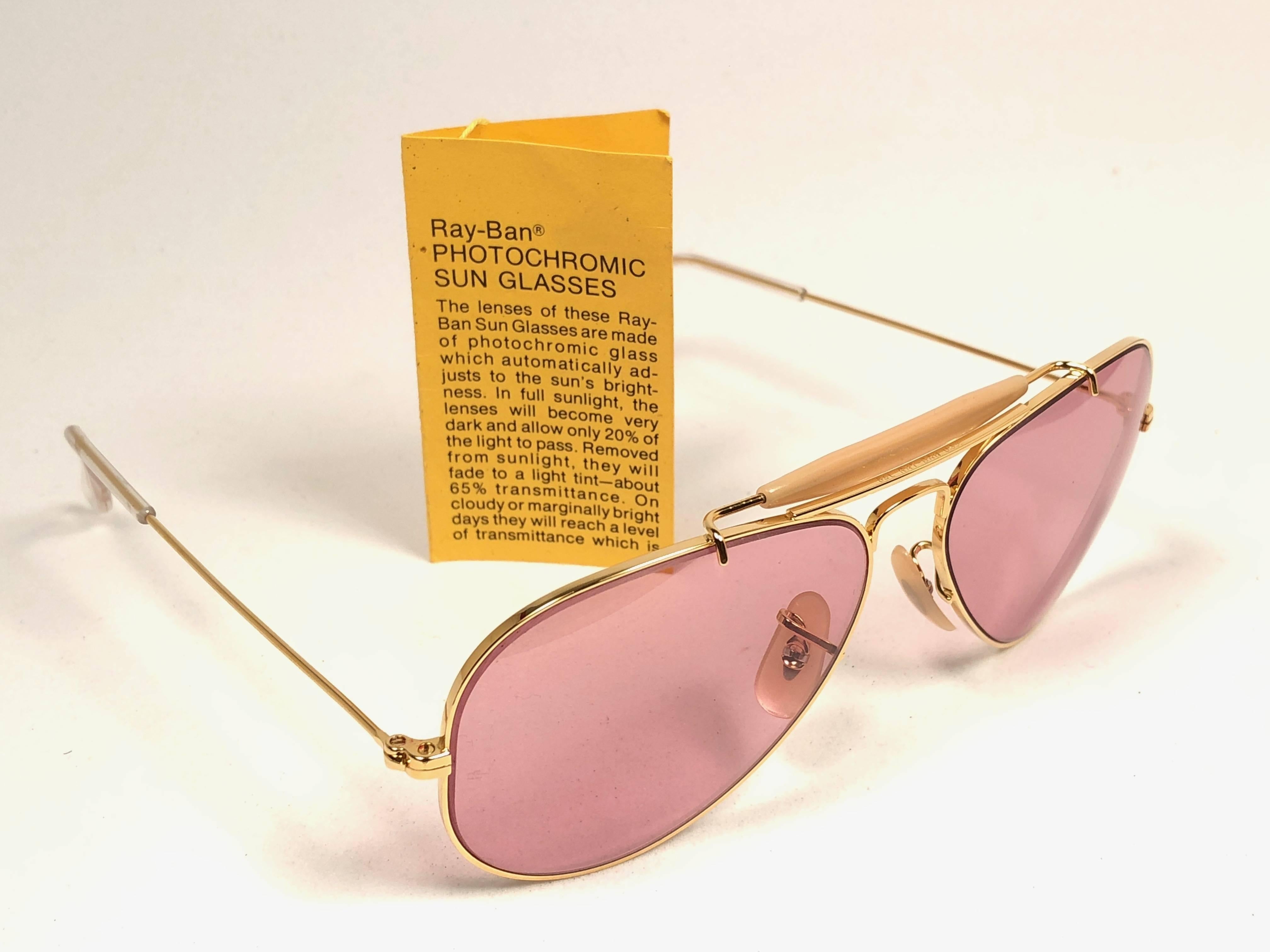 Brown Ray Ban Vintage Aviator Gold Rose Lenses 58Mm B / L Sunglasses, 1970s 
