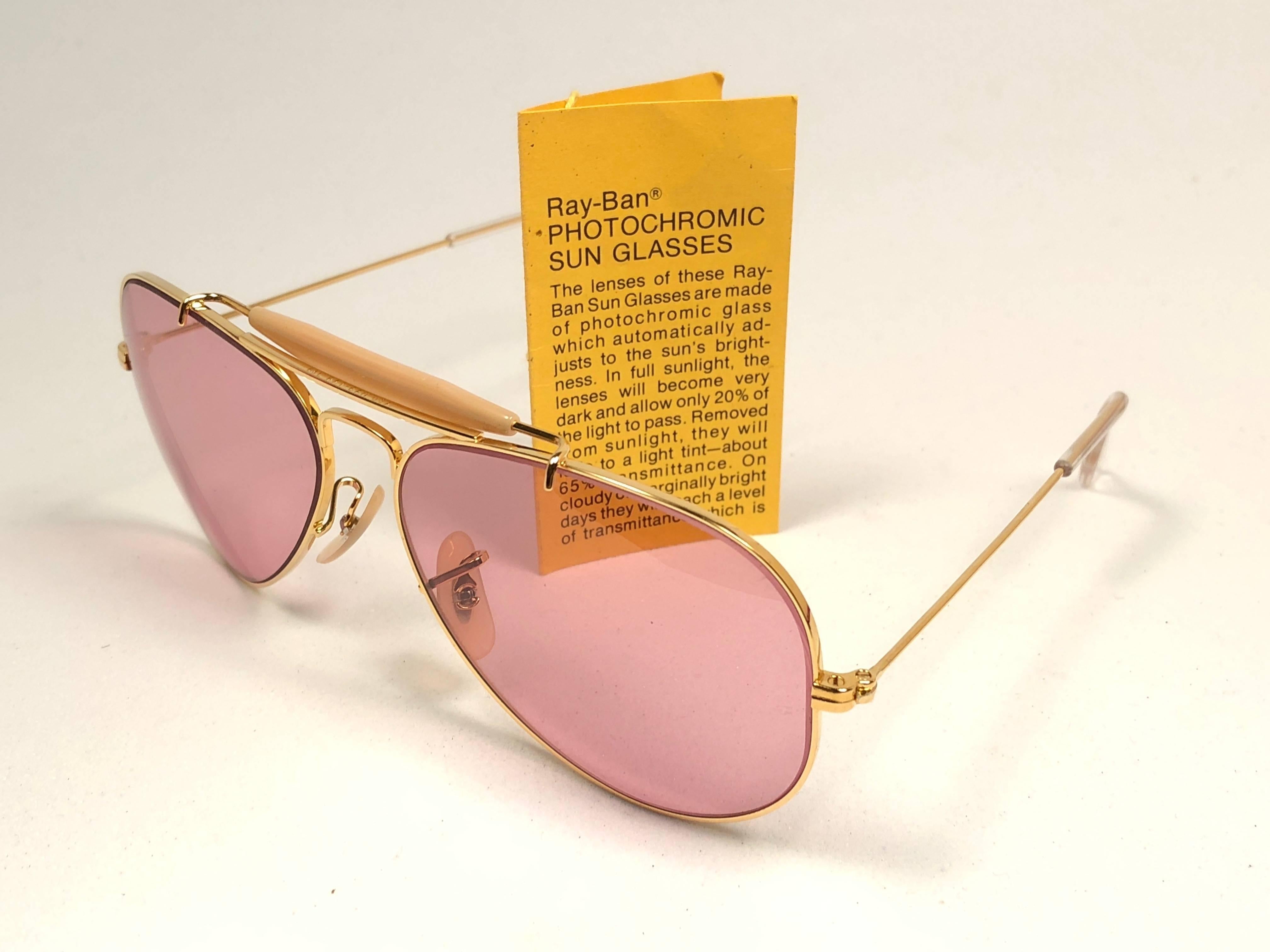 Ray Ban Vintage Aviator Gold Rose Lenses 58Mm B / L Sunglasses, 1970s  In New Condition In Baleares, Baleares