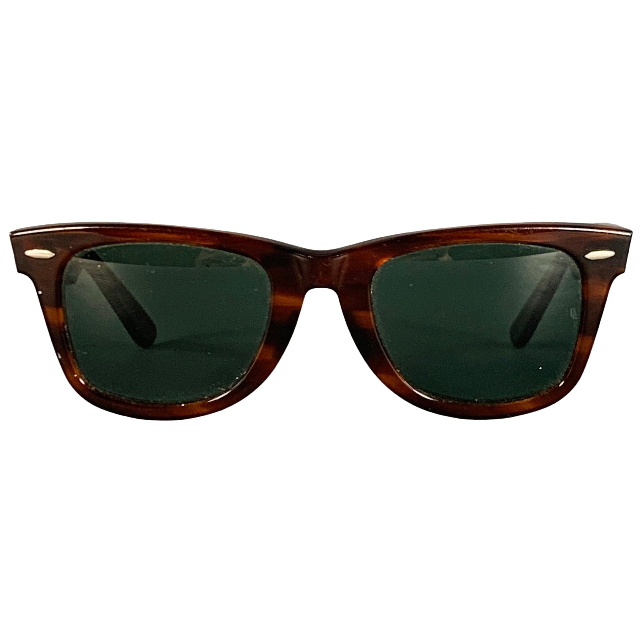 RAY-BAN Vintage Brown Tortoiseshell Acetate Wayfarer Sunglasses