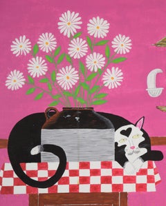 Art Deco Style of the Cat Daydreaming of the Birds in the Cage