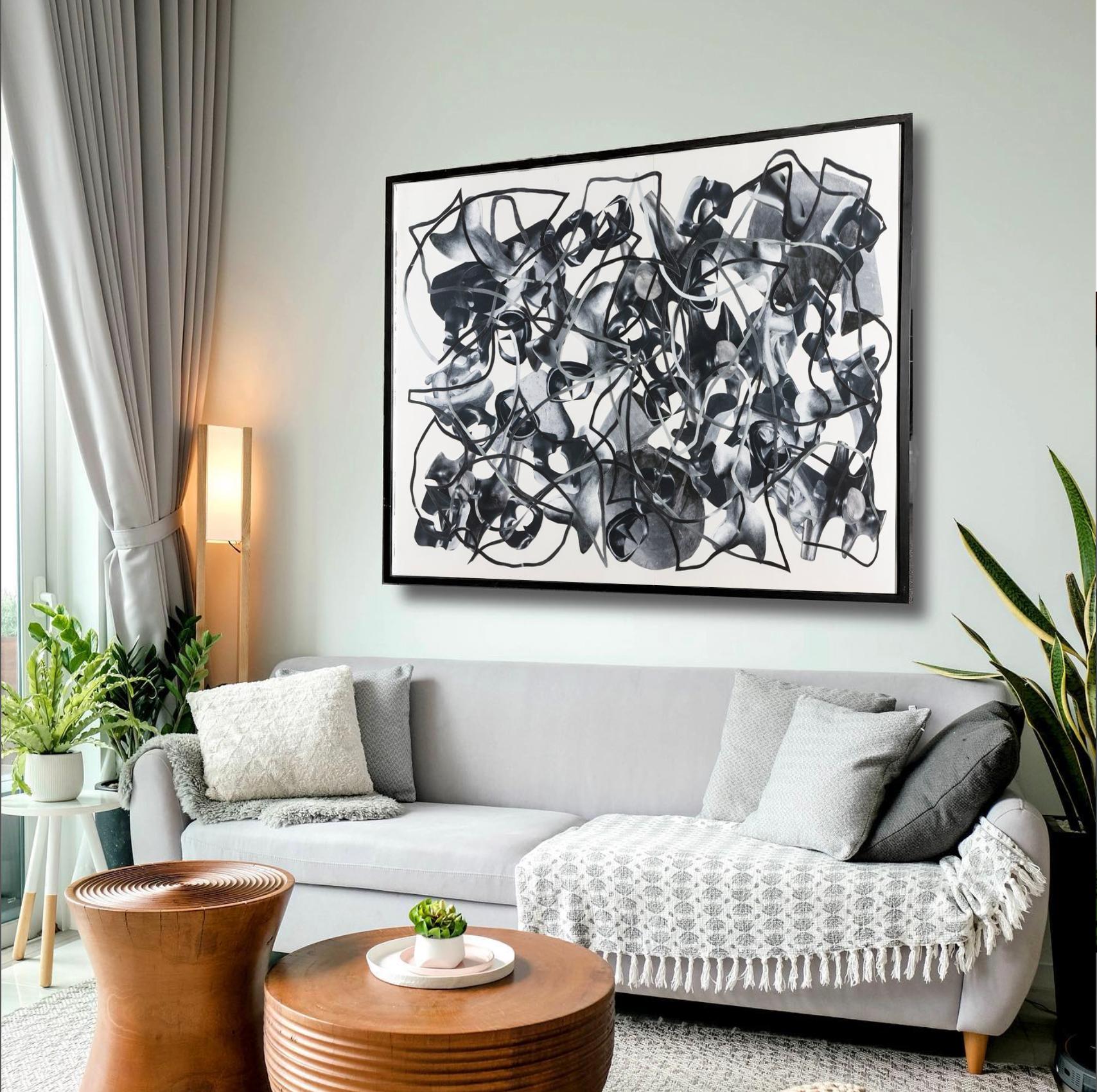Whatever a Sun, Abstract Black and White Collage on Paper - Art by Ray Beldner