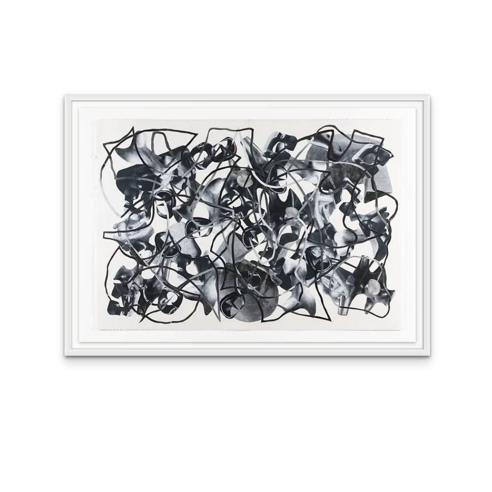 „Whatever a Sun“, abstrakte schwarz-weiße Collage auf Papier  (Grau), Abstract Drawing, von Ray Beldner