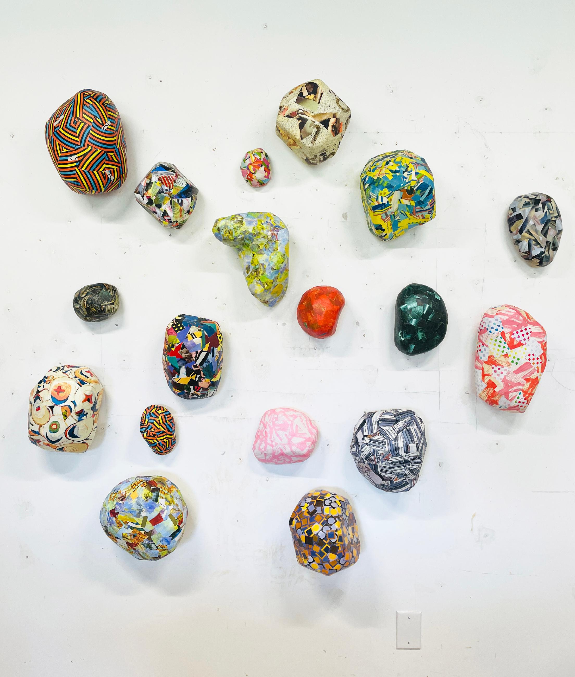 Rock Wall – Vibrant Painted Sculptural Wall Installation of Organic Shapes