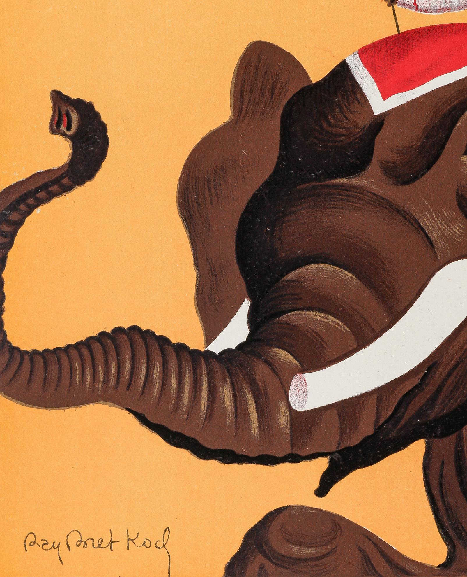 Ray Bret Koch, Cartel original de Air France, Extremo Oriente, Elefante Cornac, India 1938 Francés en venta