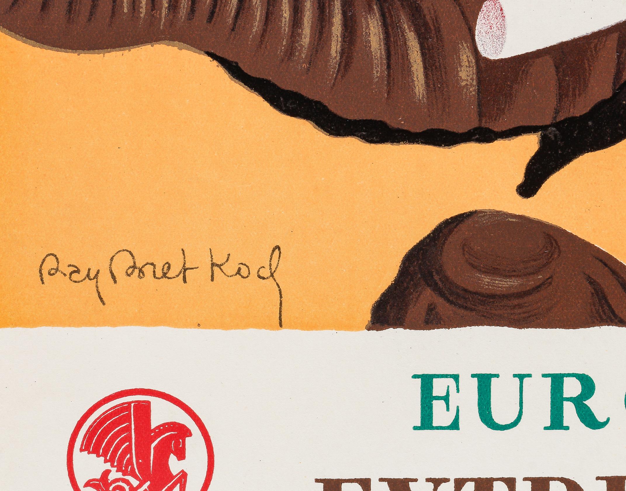 Ray Bret Koch, Cartel original de Air France, Extremo Oriente, Elefante Cornac, India 1938 Papel en venta