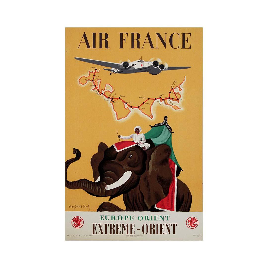 Cartel original de 1938 de Ray Bret-Koch Air France Europa a Extremo Oriente en venta 3