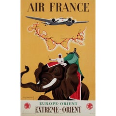 Vintage Original 1938 poster by Ray Bret-Koch Air France Europe to the Far East