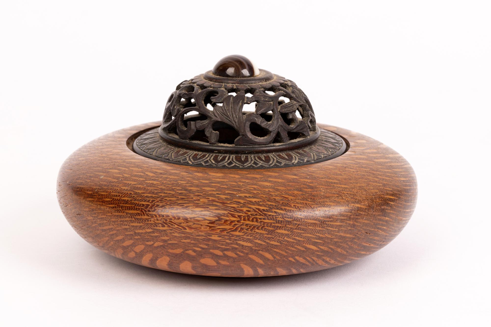 Ray Brown Scottish Hand Turned Wooden Agate Mounted Lidded Pot Pourri Bowl 4
