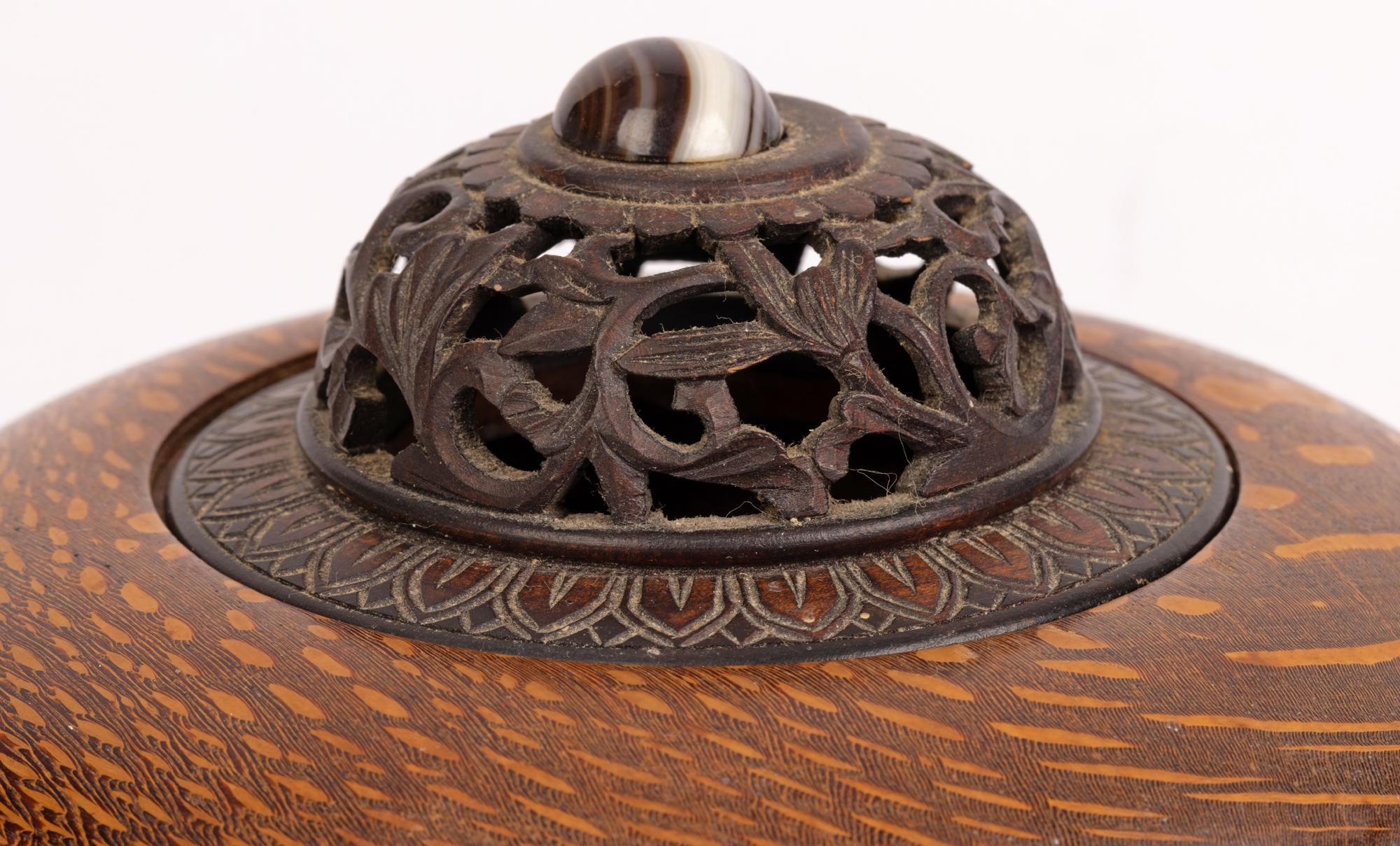 Ray Brown Scottish Hand Turned Wooden Agate Mounted Lidded Pot Pourri Bowl 5