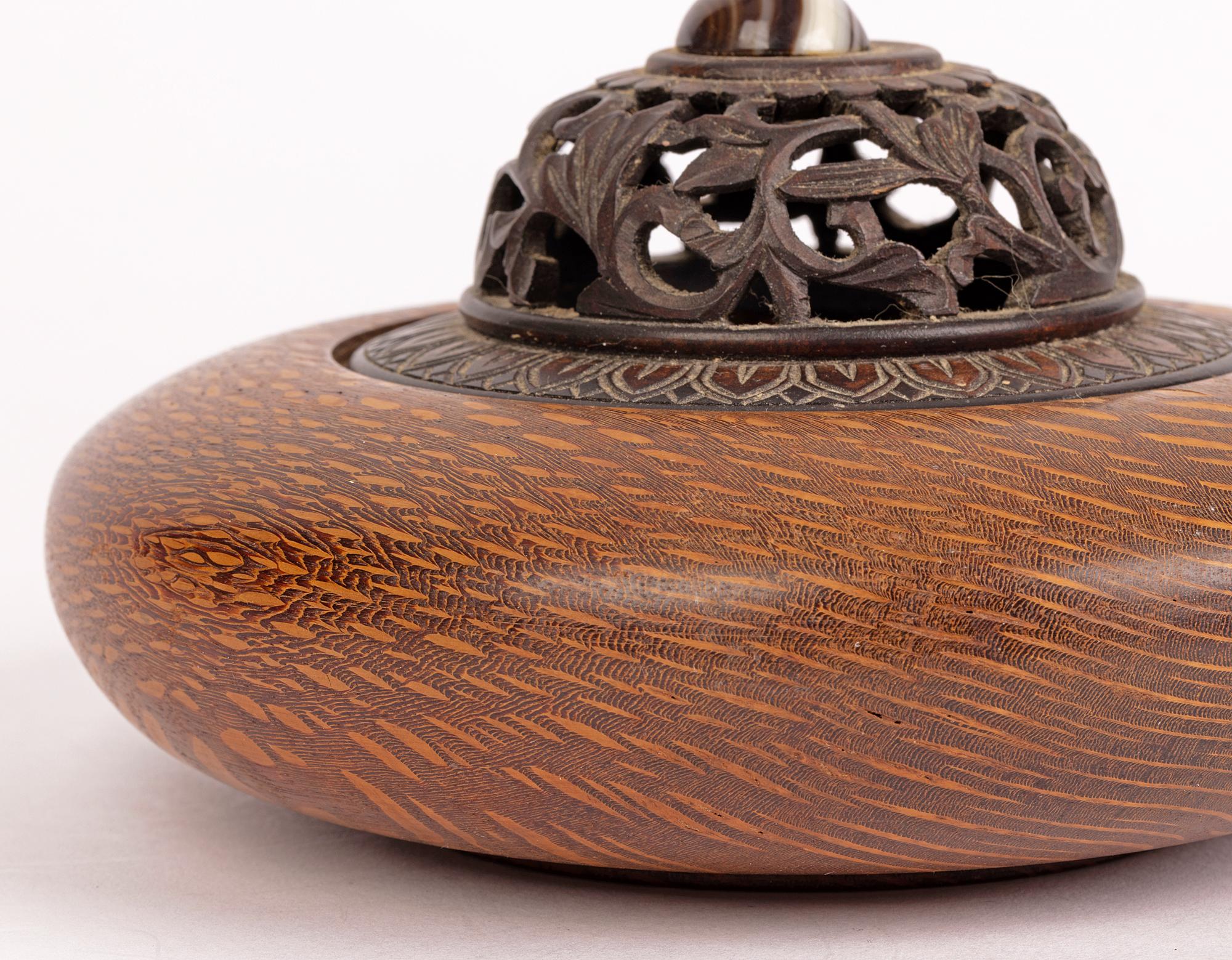 Ray Brown Scottish Hand Turned Wooden Agate Mounted Lidded Pot Pourri Bowl 6