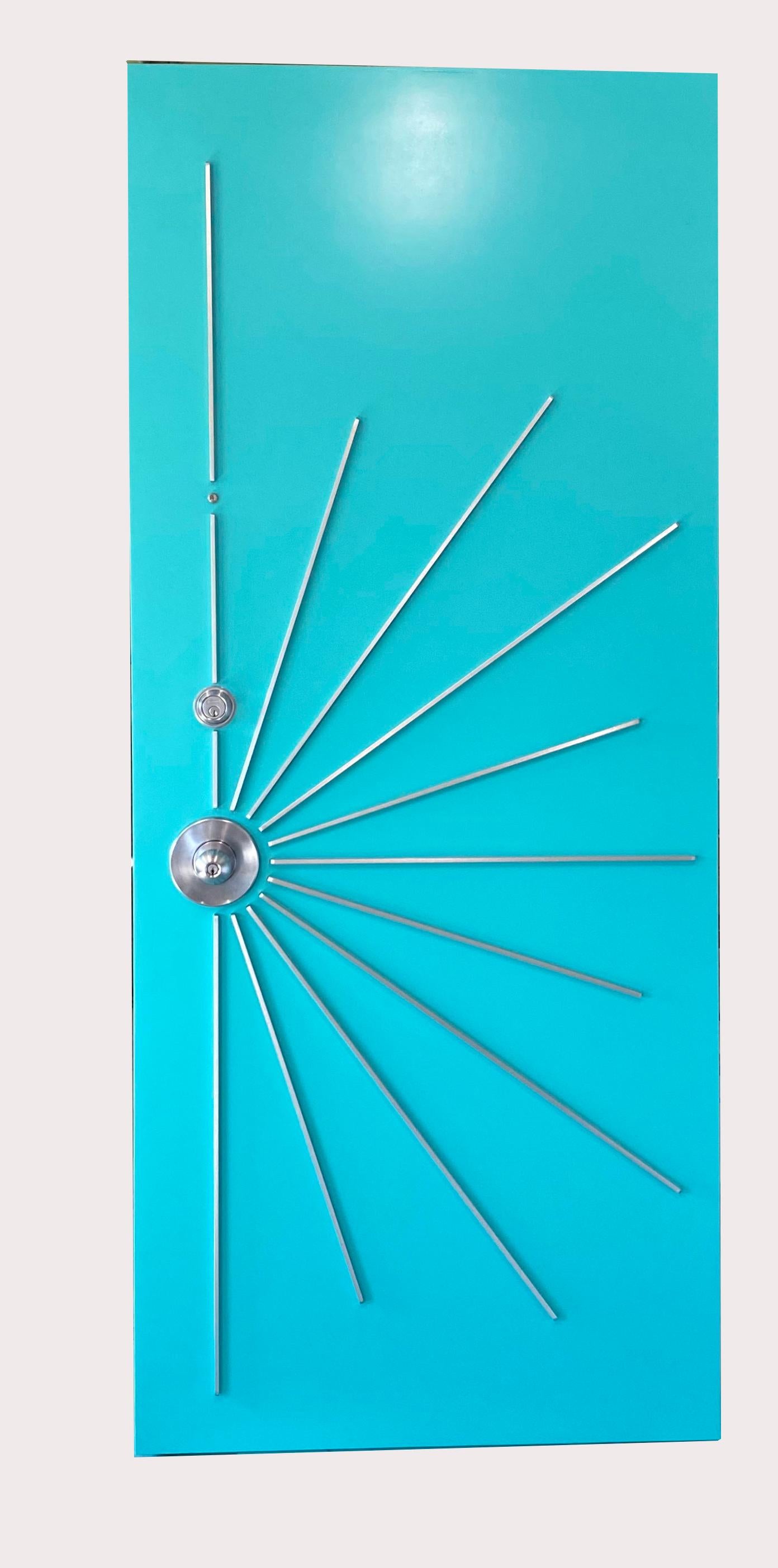 Contemporary Ray Burst Single Entry Door with Radial Walnut
