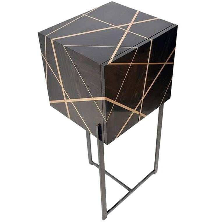 Ray Cabinet in Ebony, Bronze Inlay and Iron Base by Newell Design For Sale