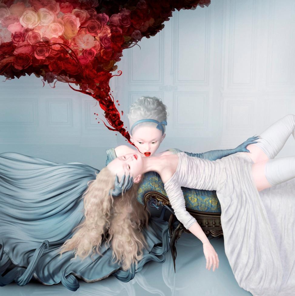 Ray Caesar Figurative Painting - The Curative, surrealistic, myth, elf, stockings, modern, 21 century