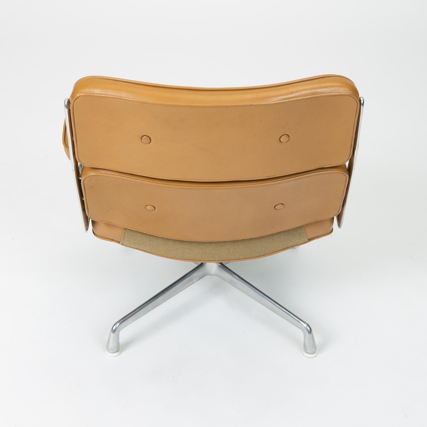 Aluminum Ray + Charles Eames Time Life Lobby Chair in Camel Leather