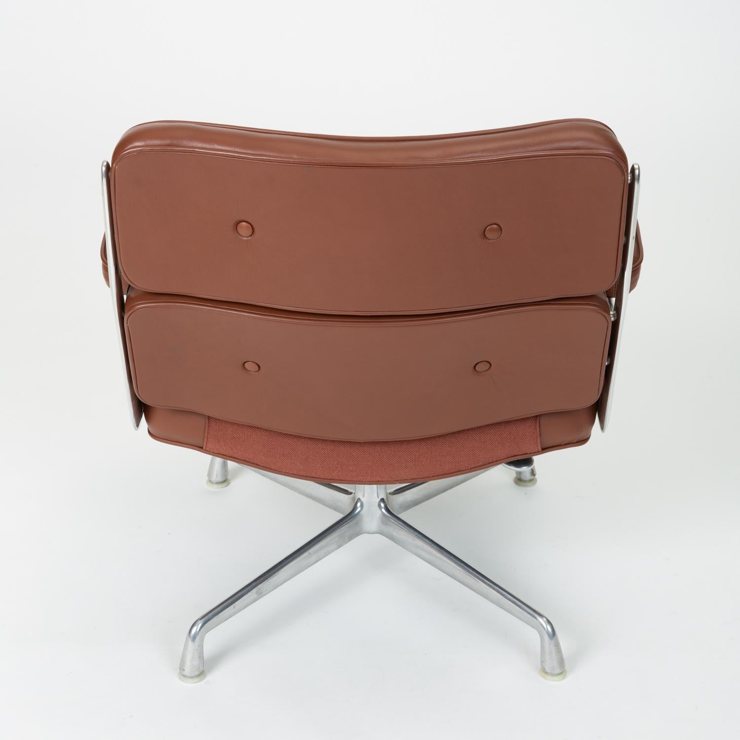 Aluminum Ray + Charles Eames Time Life Lobby Chair in Chocolate Leather